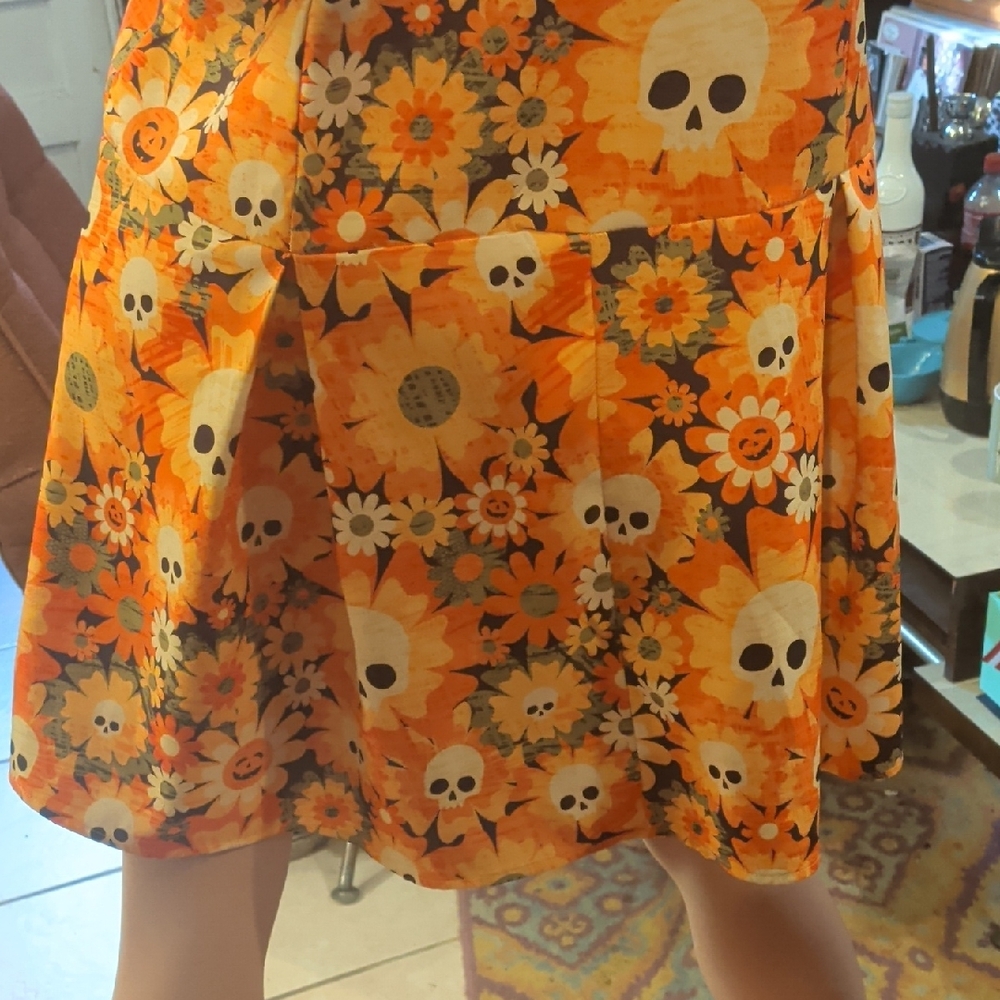 Vibrant Orange Floral Skull Mini Dress - Picture 3 of 4